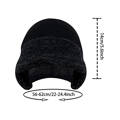 Anlaey Beanie Hats Winter Knitted Fleece Ear Flap Hat Skull Cap Warmer For Men Black #TOP6