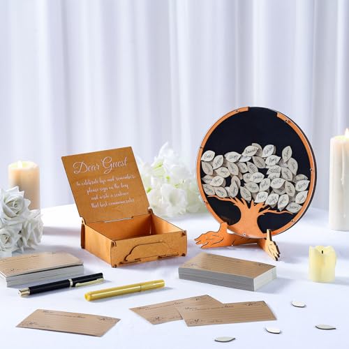 Engrowtic Wooden Funeral Guest Book Set for Memorial Service Celebration of Life Decorations Loving Memory Guestbook Included Share a Memory or Words of Love Cards Pen Table Sign(Tree of Life)
