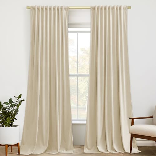 StangH Beige Room Darkening Bedroom Curtains 90 inches, Super Soft