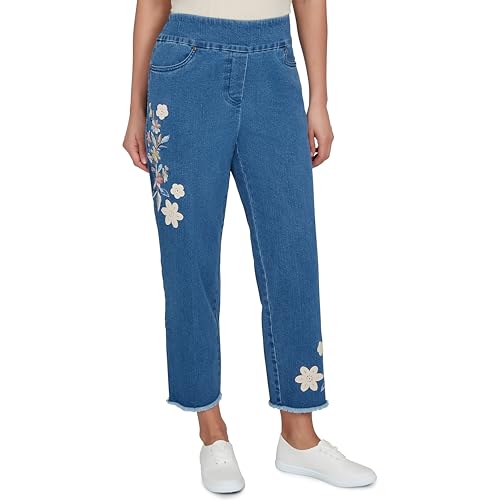 Alfred Dunner Women's Floral Crochet Applique Ankle Jeans, Size 12, Indigo