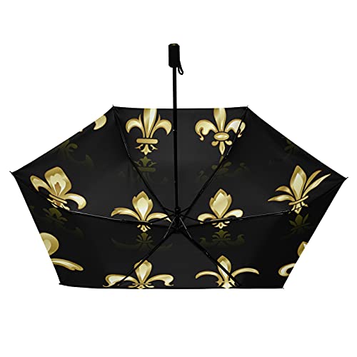 Parapluie pliable compact léger Fleur de Lis résistant avec motif doré