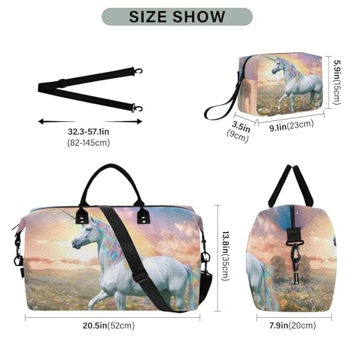 Large Travel Duffel Bag, Floral Field Horse Sports Tote Gym Bag, Shoulder Weekender Overnight Bag for Women Men, Carry On Luggage with Toiletry Bags3