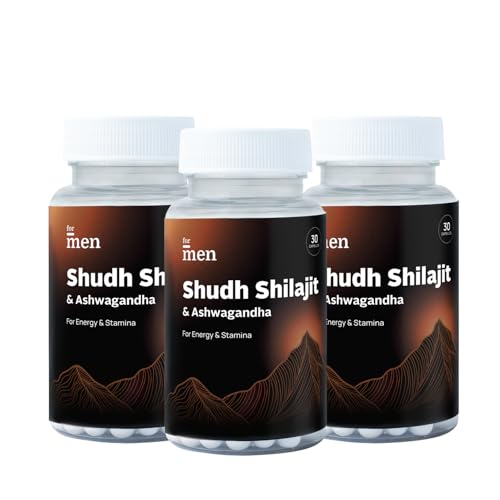 Image of ForMen Shudh Himalayan Shilajit & Ashwagandha Capsules for Men | Ayurvedic Supplement for energy and power (30 count (Pack of 3))
