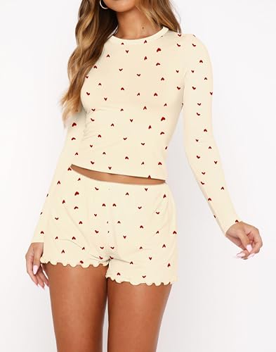 Image of REVETRO Fall Womens 2 Piece Pajama Sets Sexy PJ Shorts Y2k V Neck Long Sleeve Lounge Set Sleepwear with Button Down