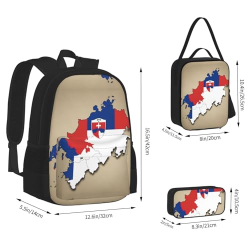 nanger Slovenia Flag Map With Shield Print 3-Piece Set Backpack, Lunch Bag And Pencil Case, For Travel, College, And Daily Use4