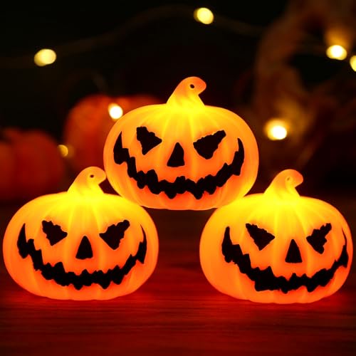 Vintage Scary Halloween Home Decor - LED Pumpkin Lights 2.4 2.4 2.2 inch (Small 3 Pcs)