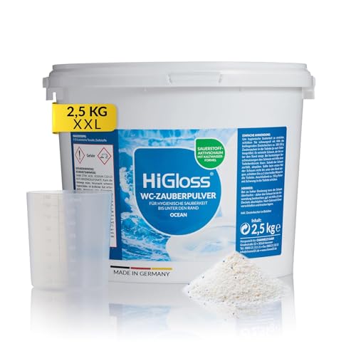 HiGloss WC Zauberpulver 2,5 kg – Hochwirksamer WC Reiniger mit Schmutzfinder-Technologie für gründliche Klo Reinigung bis unter den Rand – Ergiebiger Kloreiniger mit Frischeduft Ocean HiGloss WC Zauberpulver 2,5 kg – Hochwirksamer WC Reiniger mit Schmutzfinder-Technologie für gründliche Klo Reinigung bis unter den Rand – Ergiebiger Kloreiniger mit Frischeduft Ocean