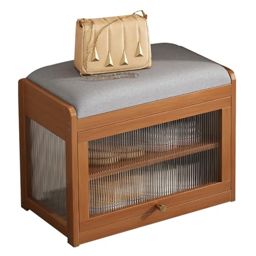 Banco de almacenamiento de zapatos de madera para entrada con armario de 2 niveles, zapatero resistente, diseño elegante, capacidad de 330 libras, muebles modernos para el hogar