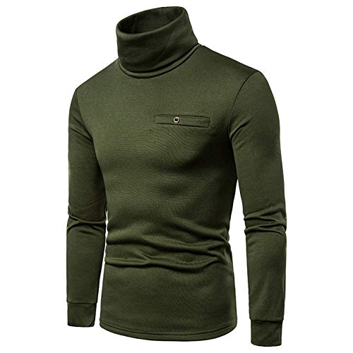 OutTop Men's Turtleneck T Shirts Fall Winter Warm Base Layer Long Sleeve Sweater Tops Strech Snug Fits Pullover w/Pocket (ArmyGreen, XL)
