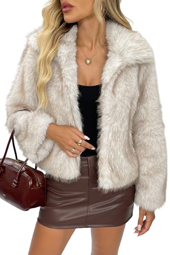 ELLEVEN Faux Fur Jacket Coat Women Winter Fluffy Warm Cropped Overcoat...