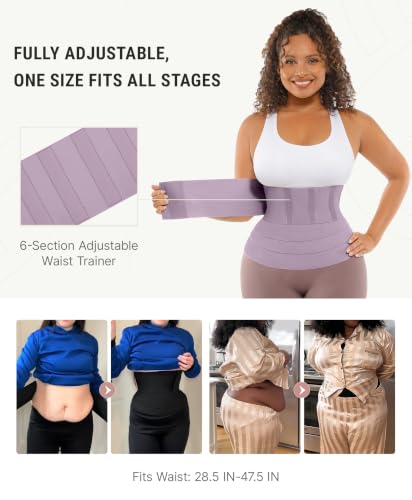 Image of FeelinGirl Waist Trainer for Women Trimmer Belt Waist Cincher Tummy Wrap Plus Size Body Shaper (One Size, Light purple)