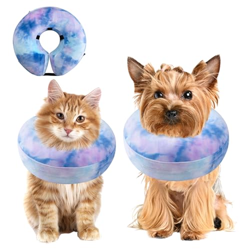 Image of Dog Cone, Uadonile Inflatable Cone Collar for Dogs and Cats, Dog Neck Collar Recovery E-Collar Alternative After Surgery, Elizabethan Collar for Dogs Recovery(Tie-dye Purple Blue, S)