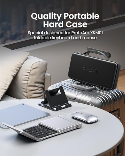 Image of ProtoArc XKM01 Full-Size Foldable Keyboard Mouse for Travel - Black Silver | 105-key keyboard, slim mouse, hard case and phone stand; 3-device Bluetooth & 2.4G switching, for travel office use