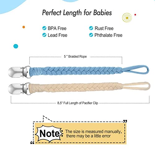 Pacifier Clip For Girls And Boys, Boukipow Baby Pacifier Holder Leash 100% Handmade Braided Fits All Pacifiers & Teething Toys Modern Unisex Baby Gift（6 Pack） #TOP2