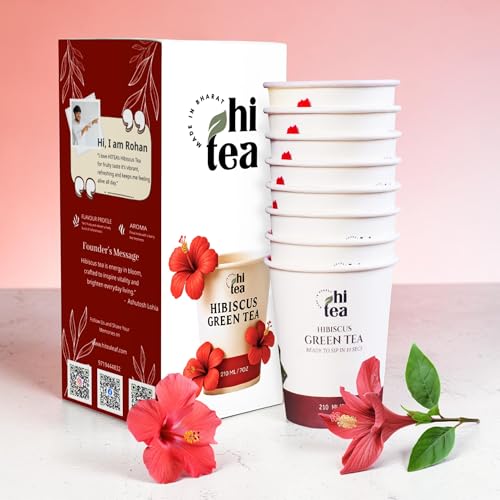 Image of HI TEA Hibiscus Green Tea | Just Add Hot Water | Instant Green Tea Cups | 8 Cups /Box