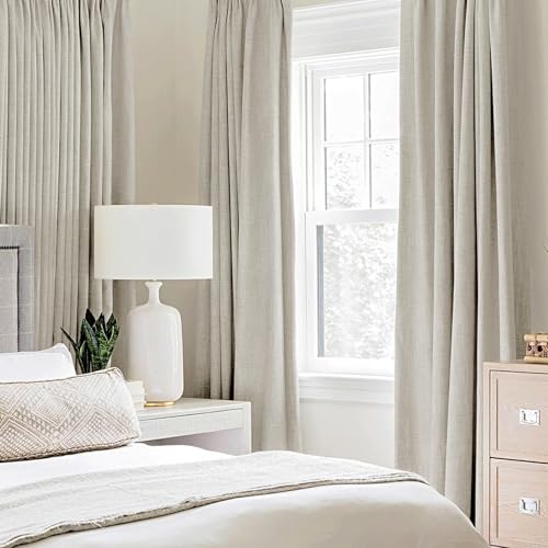Image of MIULEE 100% Blackout Linen Curtains for Bedroom Thermal Insulated Cobblestone Grommet Room Darkening Curtains & Drapes for Living Room 52 x 84 Inch (2 Panels)