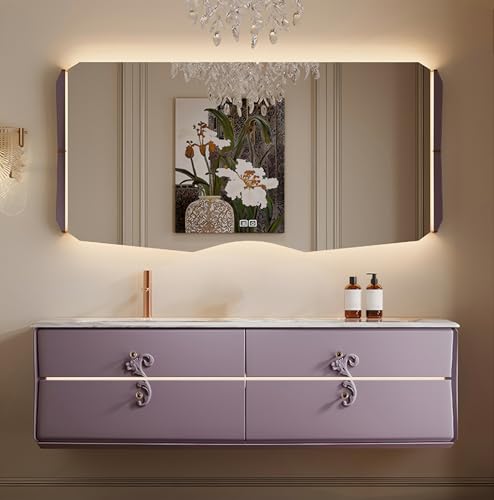 Elegant Bathroom Vanities, 56Inch Floating Bath Vanity with Sink, Solid