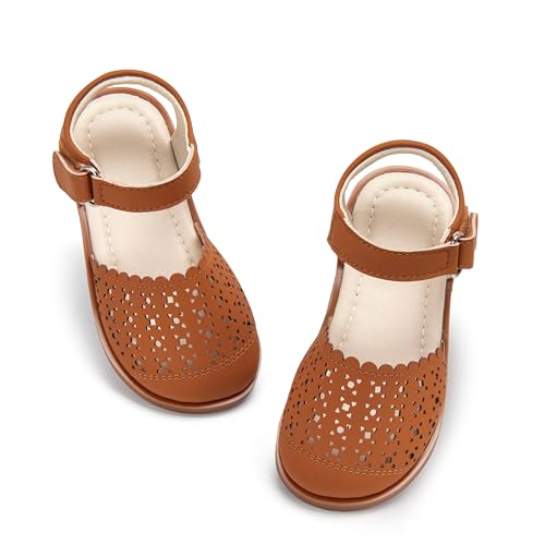 ESTINE Toddler Girls Little Kids Close Toe Sandals - Flower Girl Dress Flats Summer Shoes
