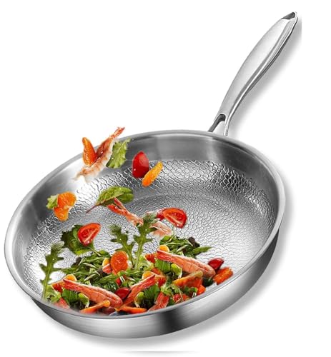XLGNXXL Sartén Profesional de Titanio Martillado con Tapa, 2025, Multifuncional, ultraduradera, Antiadherente y Resistente a rayones para cocinar. Silver,26cm