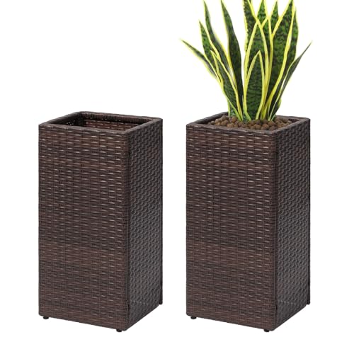 SUNNYPARK 2 Pack Tall Planters for Outdoor Plants Rattan Modern