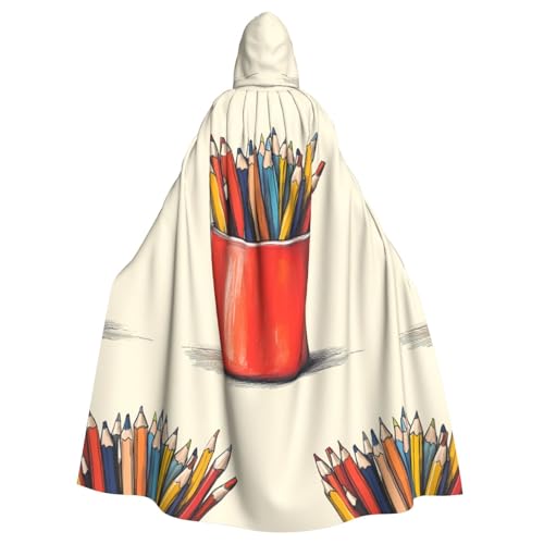 Cape à capuche imprimé crayons multicolores | Tissu fluide de fête
