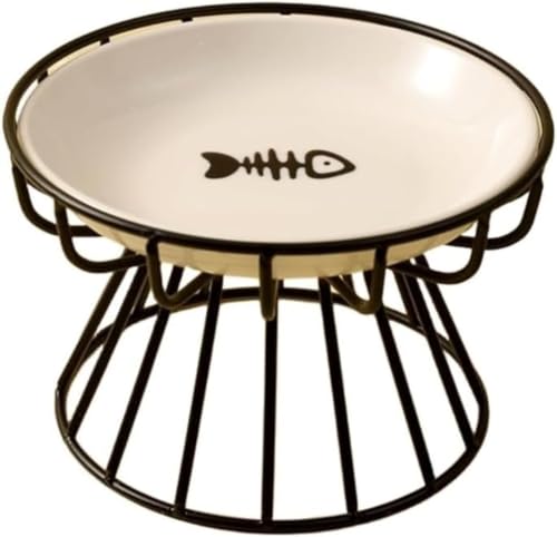 Getgen大面積フードボウル猫 食器 猫 えさ 皿 フードボウルスタンドセット 猫柄 陶器 えさ入れ ごはん皿 お水入れ かわいい ト食器台 猫 犬用 猫餌入れ食器 陶器 高め スタンド付き -滑り止め ペット用品 人気 猫の食器 食べやすい ネコ用皿