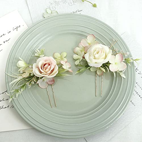 Peigne à cheveux fleurs artificielles rose pâle pour coiffure mariage