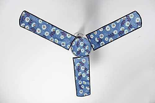Image of Stylista Waterproof & Dustproof Three Blade Ceiling Fan Cover with attachable Enclosure Set of 4 Fan Covers Floral Pattern Blueish Grey