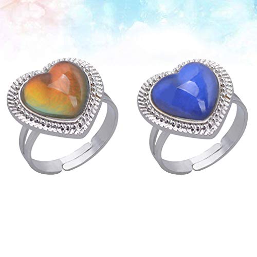 Amosfun 2 peças anel de humor anel de coração ajustável para meninas Dia dos Namorados joia (cor ale