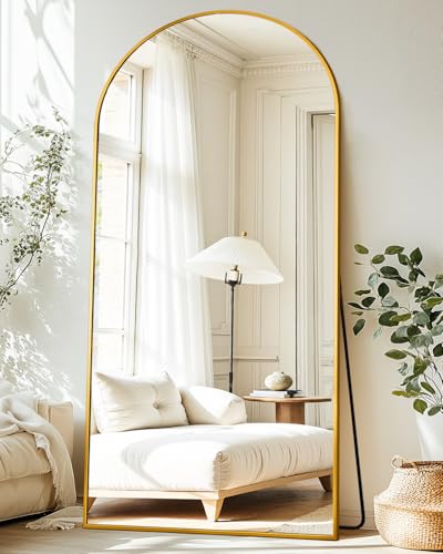 Suidia Arched Full Length Mirror, 76"x34" Floor Mirror Freestanding, Floor Standing Full Body Mirror with Stand for Bedroom, Hanging Mounted for Living Room Cloakroom, Gold