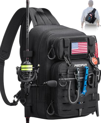 Image of Piscifun Fishing Backpack Tackle Bag with 2 Rod Holders, Multi-Compartment Storage, MOLLE System, Water-Resistant Lightweight Outdoor Pack