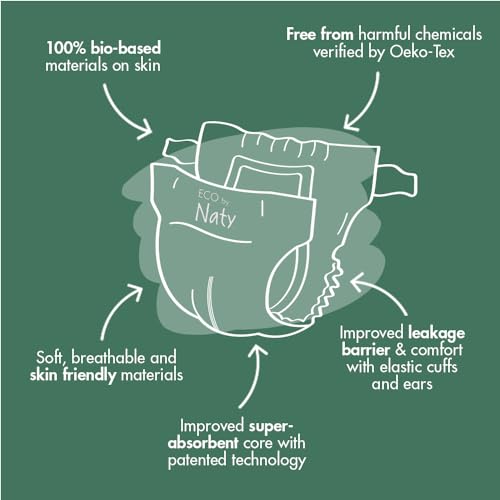 Image of Eco by Naty Eco-Friendly Baby Diapers - 100% Plant-Based Materials on Skin, Soft, for Sensitive Skin & Super Absorbent (Size 3, 100 Count)