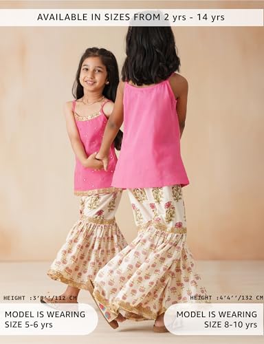 Image of Amazon Brand - Symbol Kids Girls Pure Cotton Kurta Sharara Set (2 pcs) | Ethnic Wear