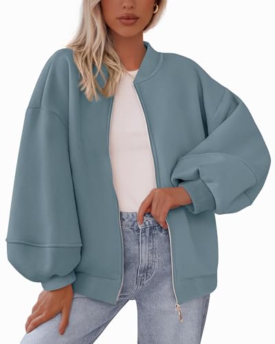 KIRUNDO Oversized Sweatshirt for Women Zip Up Bomber Jacket(Grey Blue, XXL) - image 1