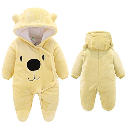 Image of UVIPC Newborn Baby Bear Snowsuit Baby Fleece Snowsuit Jumpsuit Hooded Footie Thick Winter Outwear for Infant Boys Girls