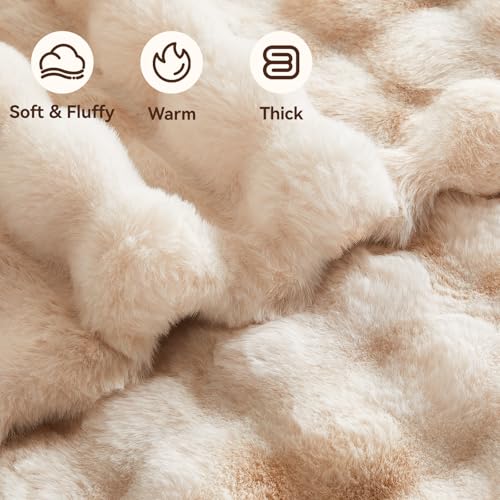 Faux Fur Throw Blanket, 1000GSM Fluffy Soft Bubble Blanket for Couch Bed, Cozy Plush Warm and Thick Blanket, Fuzzy Rabbit Throw for Living Room Bedroom 80''*90'' Tie-dye Brown