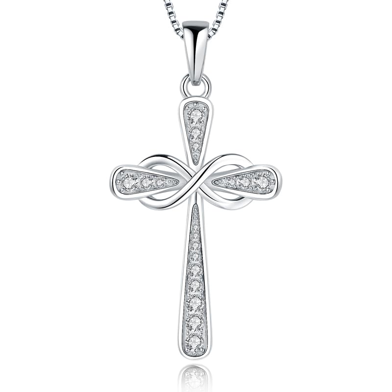 925 Sterling Silver Cross Necklace for Women Big Faith Infinity Pendant Necklace Silver Chain 18+2''