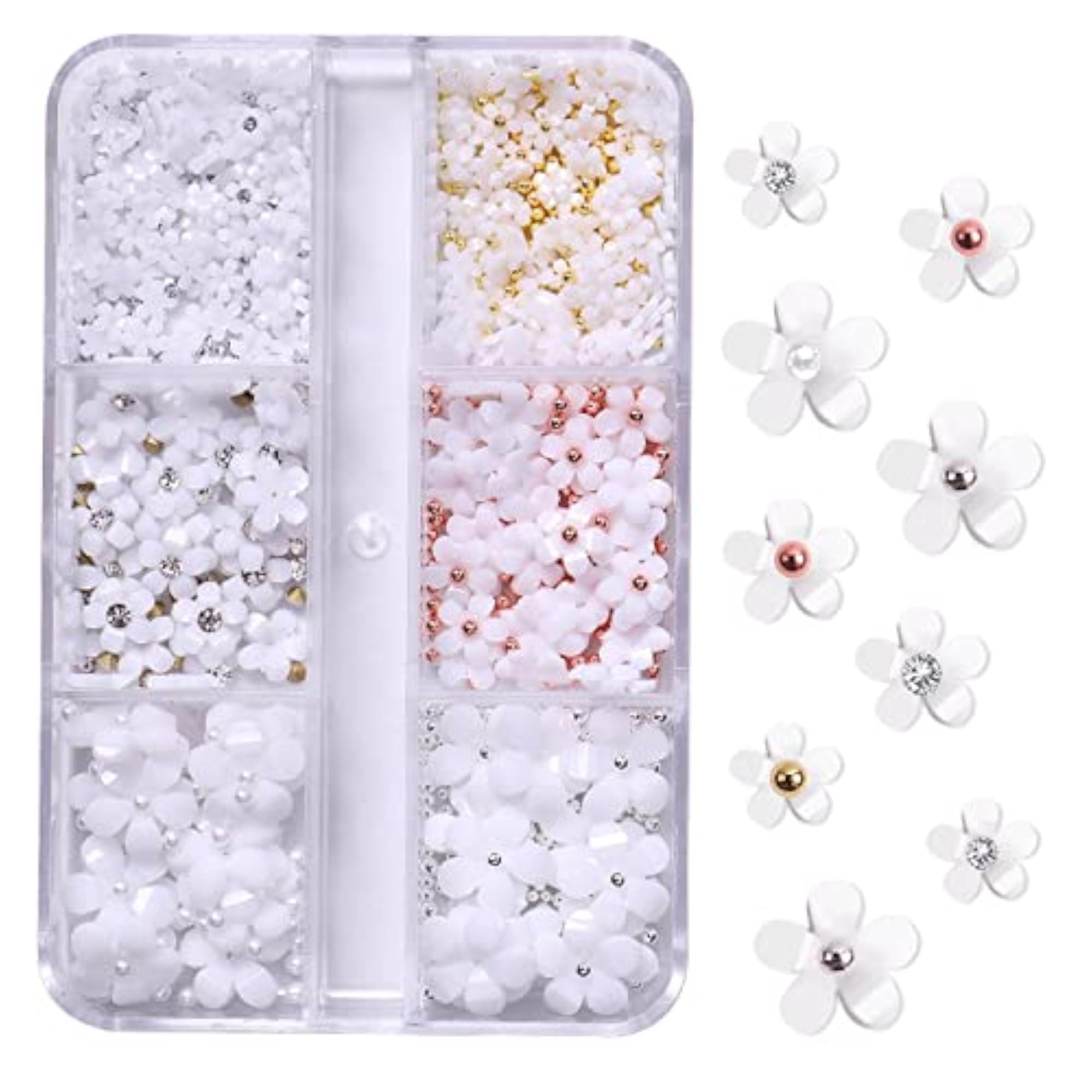 Mixed 3D Flower Nail Charms for Nail Crafts, 6 Grids