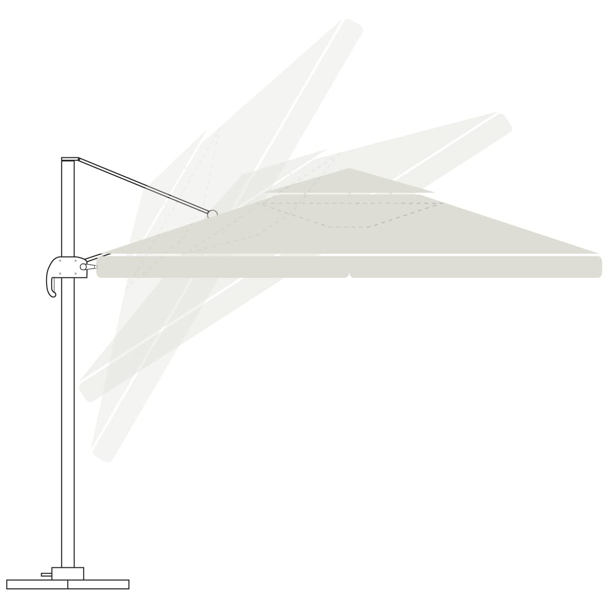 Yellowshop | Ombrellone decentrato braccio laterale in alluminio 3x3 o 4x3 mt con palo girevole telo con flap e Airvent GARDA Bianco (4x3 mt)