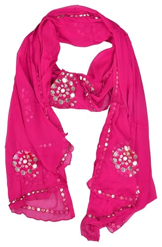 Image of YOUTHQUAKE Plastic Mirror Work Embroidered Chiffon Dupatta for Women & Girls