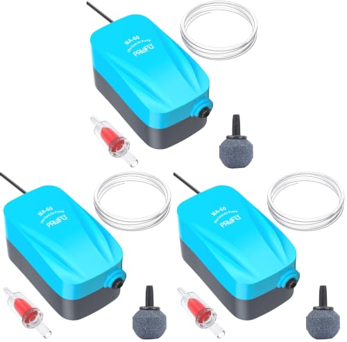 Image of Pawfly Aquarium 15-40 GPH Compact Air Pump Quiet Oxygen Aerator Pump with Air Stone /Nano Bio Sponge Filter Airline Tubing and Check Valve Accessories for 3-20 Gallon Buckets and Fish Tanks (Pack of 3)