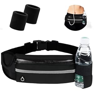 OUVESTA ® Riñonera Running Hombre y Mujer Reflectante + 2 muñequeras Deportivas para el Sudor | Riñonera Deportiva Que te Permite Correr al Aire Libre (Negro)