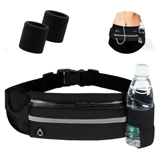 OUVESTA ® Riñonera Running Hombre y Mujer Reflectante + 2 muñequeras Deportivas para el Sudor | Riñonera Deportiva Que te Permite Correr al Aire Libre (Negro)