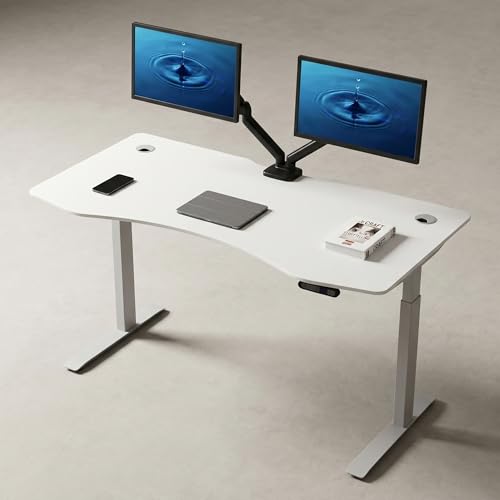 Image of ApexDesk Elite Pro Series 60 inch x 27 inch Electric Height Adjustable Stand up Desk, Sit Stand Home Office Desk, Computer Desk - Curved White