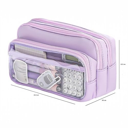 Image of U & U UNIQUE UTILITIES Pencil Pouch for Girls Aesthetic | Large Capacity Pencil Case | Cute Pouches for School Girls | Pouch for Stationery (Lavender)