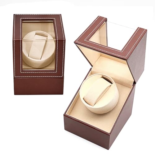 Automatische Uhrenbeweger Box, luxuriöser Uhrenwender mit leisem Motor für Automatische Uhr, Single PU Leder Uhrenbeweger...