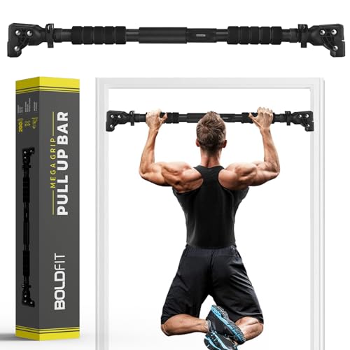 Boldfit Pull Up Bar For Home Doorway Pull Up Bars For Home Workout For Men Adjustable (72-110cms) Chin Up Bar Without Screw Anti-skid Grip Hanging Bar Rod Exercise Bar - Black 200 Kg Capacity