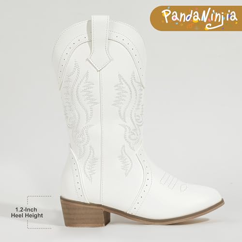 PANDANINJIA Girls Cowboy Boots Toddler Cowgirl Boots Little Big Kids Western Mid Calf Round Toe Embroidered Horse Riding Shoes Booties4