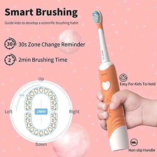 WHITOP ED05 Kids Electric Toothbrush, Wireless Charging IPX8 Waterproof Sonic Electronic Toothbrushes with Timer, 3 Modes Rechargeable Automatic Toothbrush for Children Boys and Girls