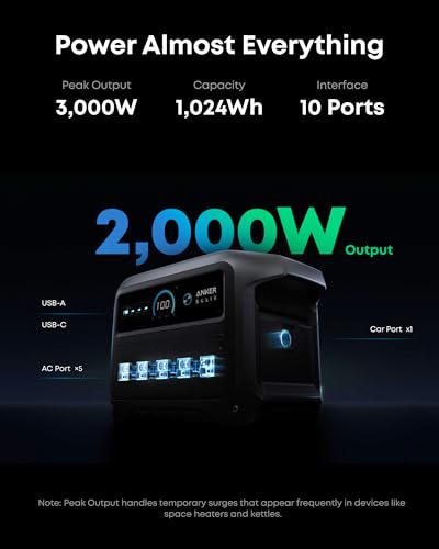 Image of Anker SOLIX C1000 Gen 2 Portable Power Station with 200W Bifacial Solar Panel, 2,000W (Peak 3,000W) Solar Generator, Full Charge in 49 Min, 1,024Wh LiFePO4 Battery